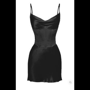 Black Corset Satin Slip Dress